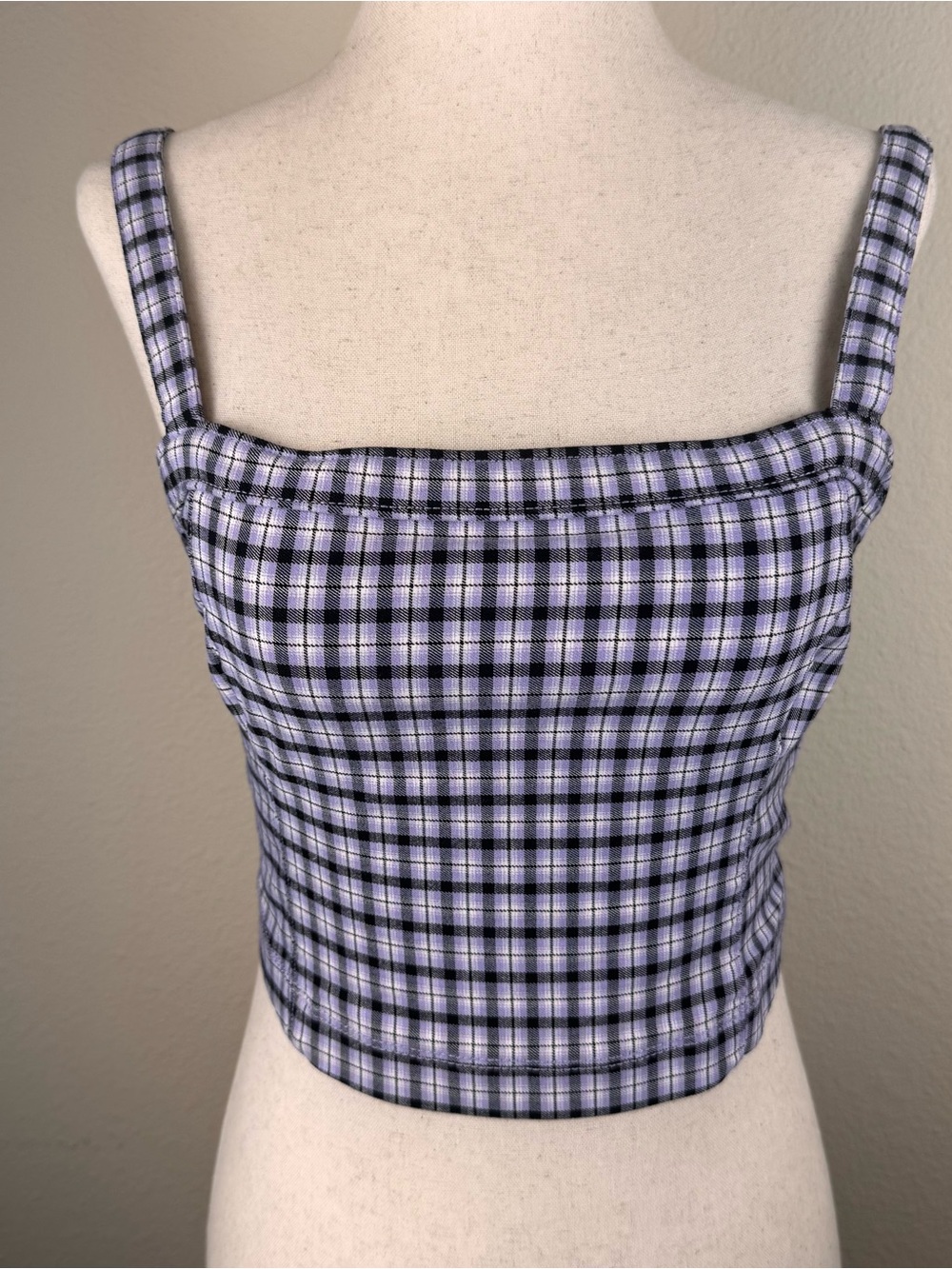 Hollister Y2K Purple Plaid Crop Top Corset Cami Adjustable Straps 90s